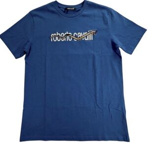 NWT Roberto Cavalli Snake Logo T-Shirt Blue Medium P2P 20” Men’s